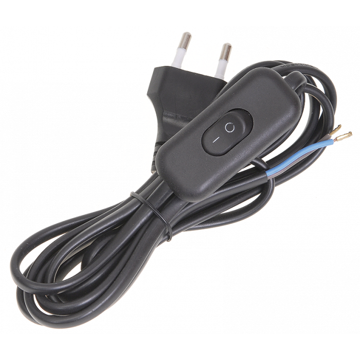 Шнур УШ-1КВ опрессованный с вилкой со встроенным выключателем 2х0,75/2метра, черный (WUP20-02-K02) ІЕК