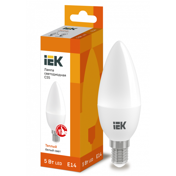 Лампа светодиодная ECO C35 свеча 5Вт 230В 3000К E14 IEK