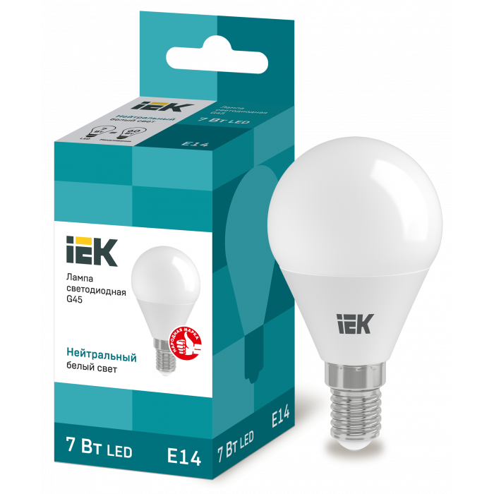 Лампа светодиодная ECO G45 шар 7Вт 230В 4000К E14 IEK