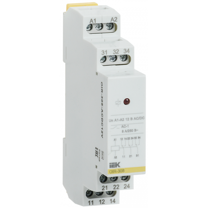 Промежут. реле.OIR 3 конт (8А). 12 В AC/DC (OIR-308-ACDC12V) ІЕК