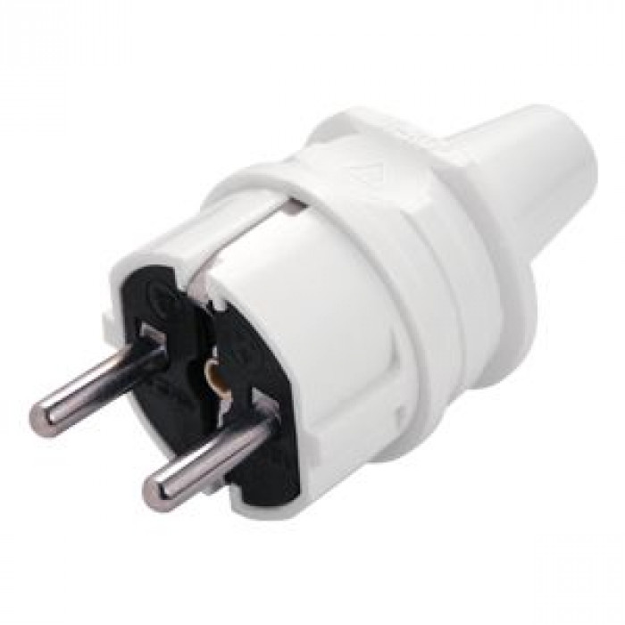 Вилка прямая с заземлением белая/черная