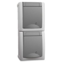 Блок вертикальный розетка с заземлением двойная серый Pacific Vi-KO