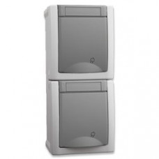 Блок вертикальный розетка с заземлением двойная серый Pacific Vi-KO