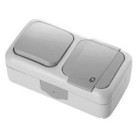 Блок вологозахищений горизонтальний вимикач + розетка із заземленням сірий Palmiye Vi-KO