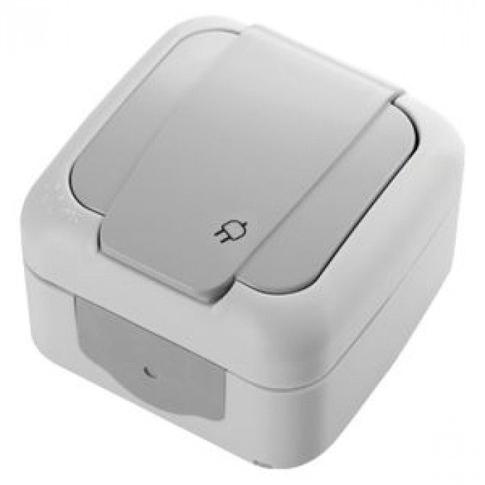 Розетка влагозащищенная с заземлением и крышкой серая Palmiye Vi-KO