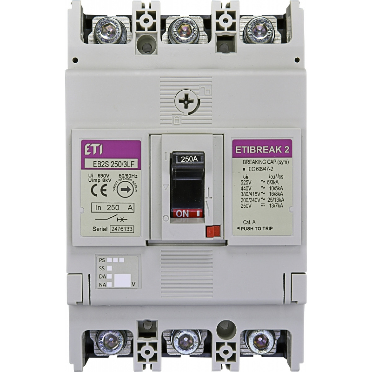 Автоматичний вимикач EB2S 250/3LF 250A (16kA, фікс./фікс.) 3P ETI (4671813)