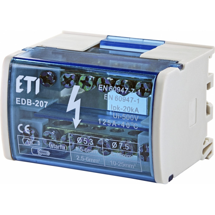 Блок распределительный EDB-207 2p, L+PE/N, 125A (7 выходов) ETI (1102300)