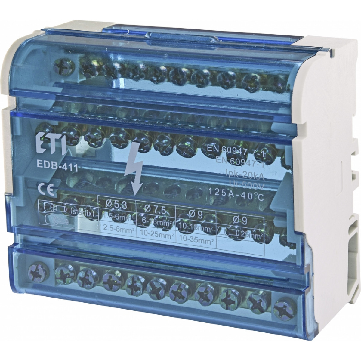 Блок розподільчий EDB-411 4p, 3L + PE/N, 125A (11 виходів) ETI (1102304)