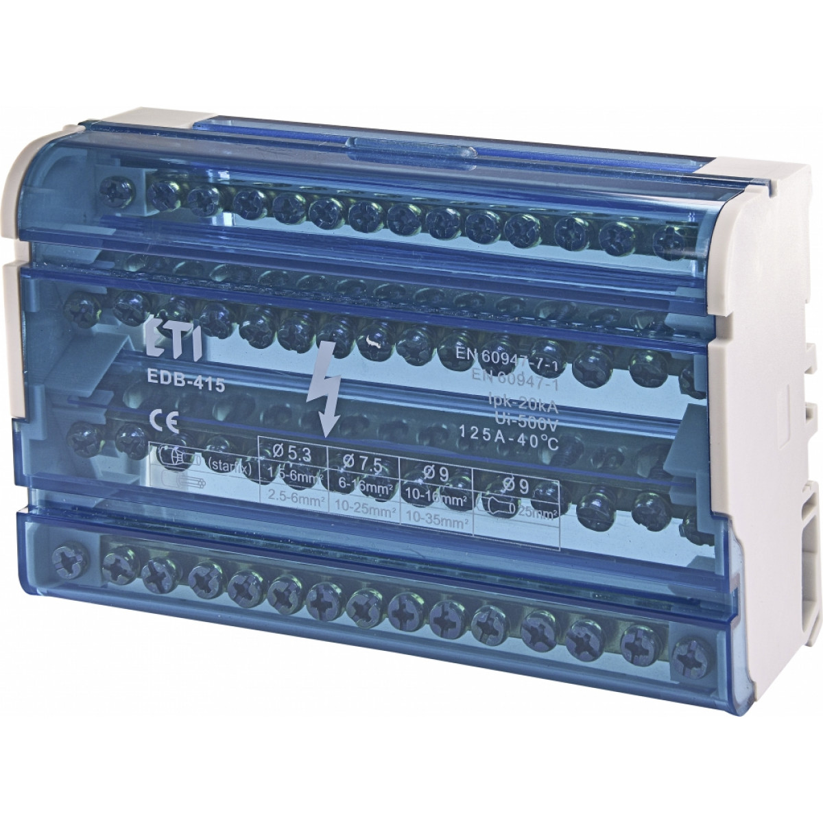 Блок розподільчий EDB-415 4p, 3L + PE/N, 125A (15 виходів) ETI (1102305)