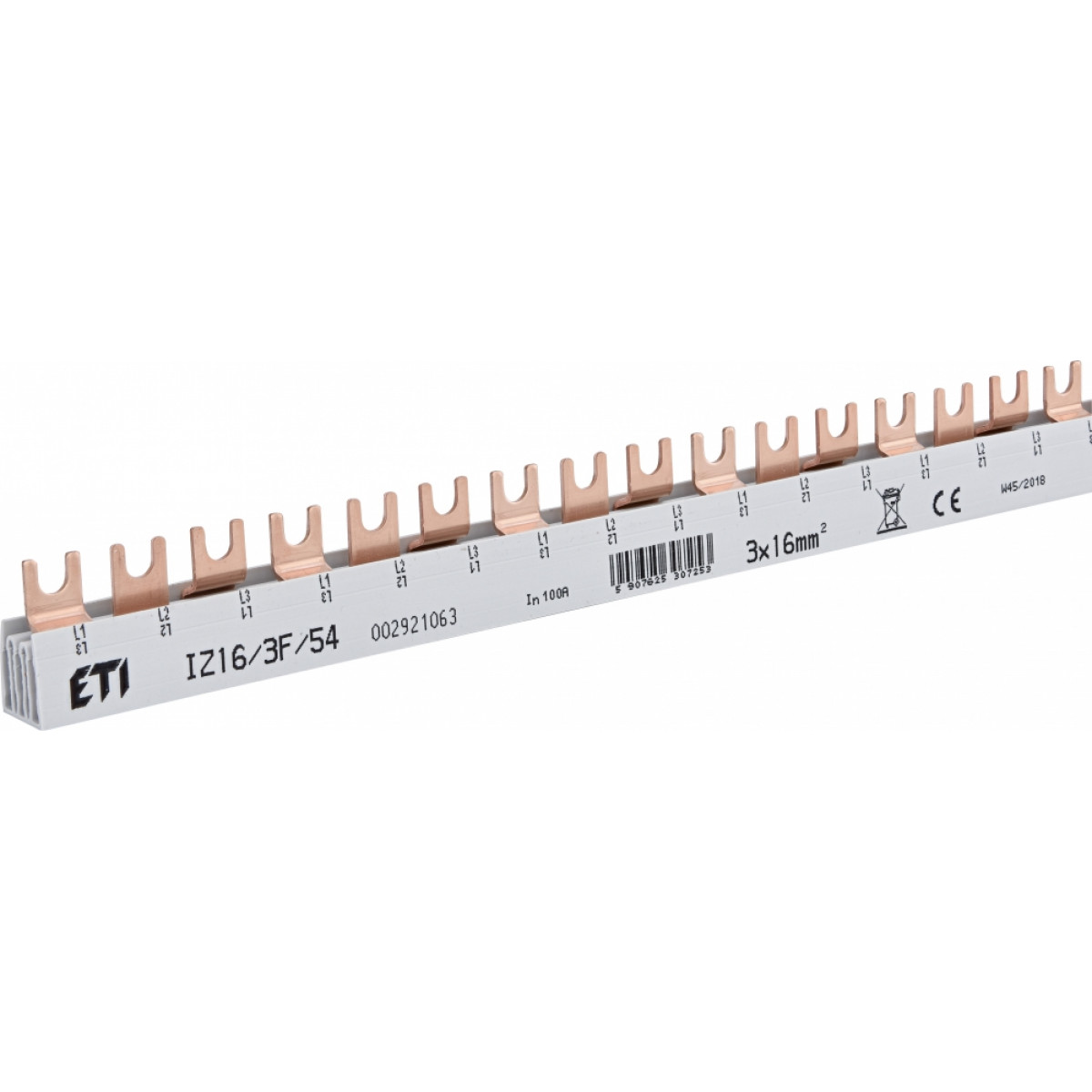 Шина живлення IZ 16/3F/54 (16мм?, 3P, 1м, Fork, 54 модулі) ETI (2921063)