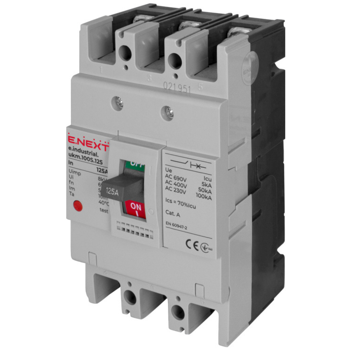 Силовий автоматичний вимикач e.industrial.ukm.100S.125, 3р, 125А