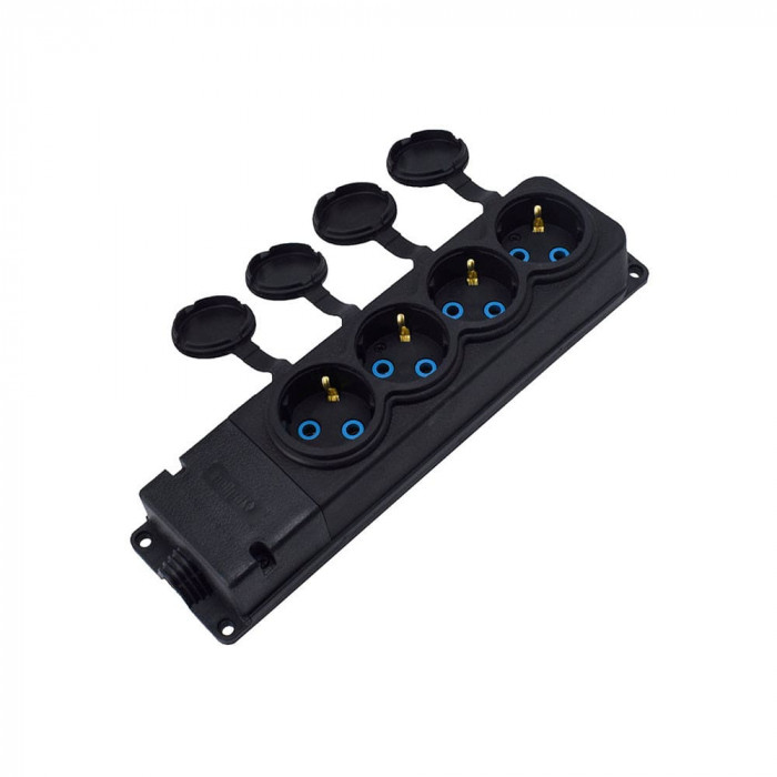 Розетка каучуковая четырехместная стационарная 4KMP 2Р+РЭ 16А IP44 черная Bylion (403359)