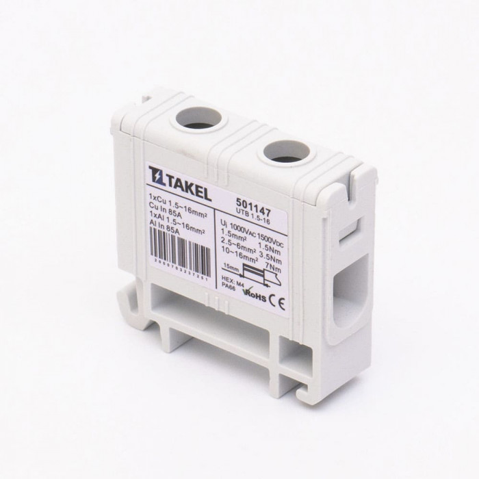 Клемма силовая вводная UTB 1,5-16, серый Takel (501147)