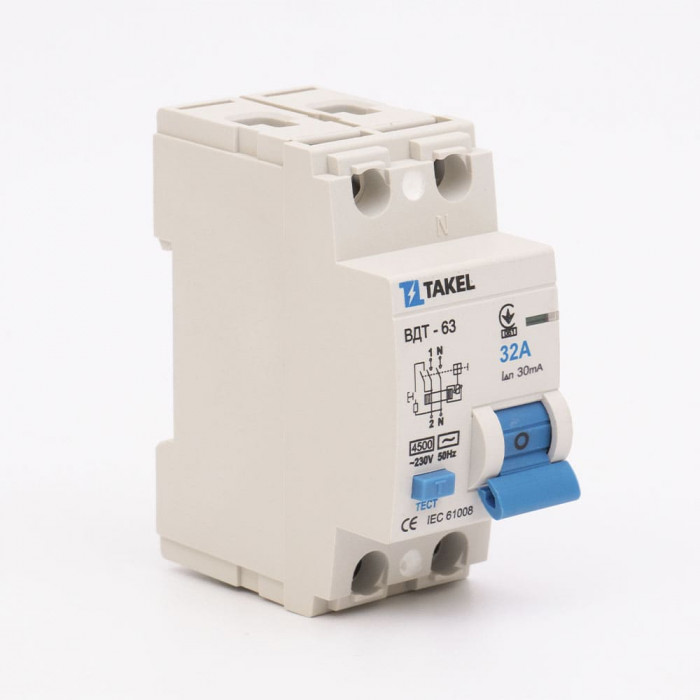 Выключатель дифференциальных токов ВДТ-63 2P 30мА 32А Takel (506309)