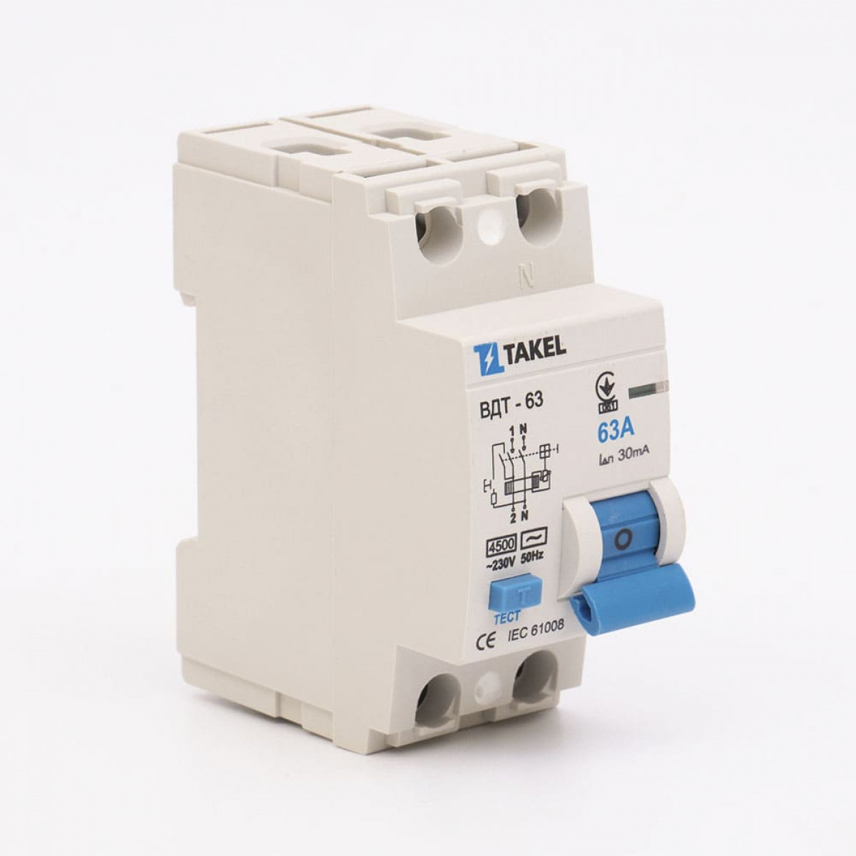 Вимикач диференційних струмів ВДТ-63 2P 30мА 63А Takel (506318)