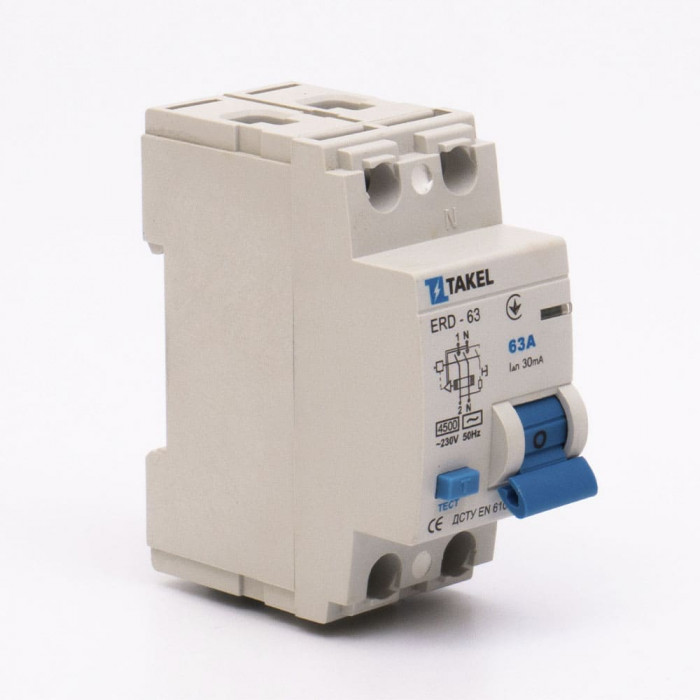 Выключатель дифференциальных токов ERD-63 2P 30мА 63А Takel (506357)