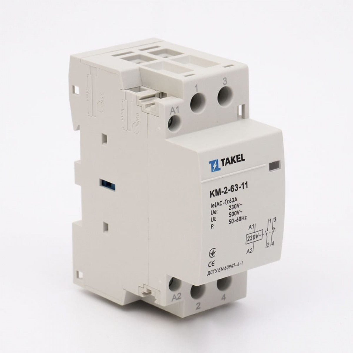 Контактор модульний КМ-2-63-11 63А 1НО+1НЗ Takel (507317)