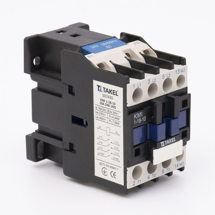 Контактор малогабаритный КМИ 1-18-10 18А 24В 1NO Takel (507430)
