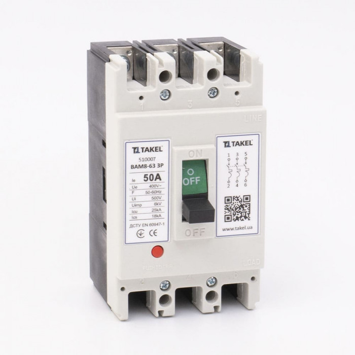 Выключатель автоматический силовой ВАМ8-63 3Р 50А Takel (510007)