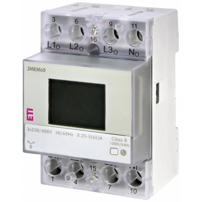 Лічильник 3-фазн. двонаправлений 3MEM65-BMB (65А, ІЧ порт, M-bus) ETI (4657204)
