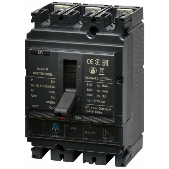 Автоматический выключатель NBS-TMS 100/3L 50A (36kA, (0.8-1)In/фикс.) 3P ETI (4673004)