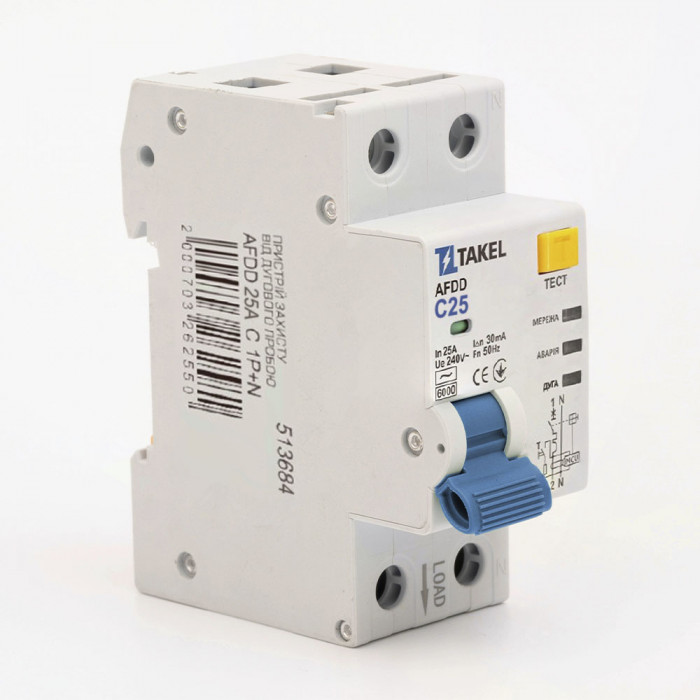 Устройство защиты от дугового пробоя AFDD 25А С 1P+N Takel (513684)