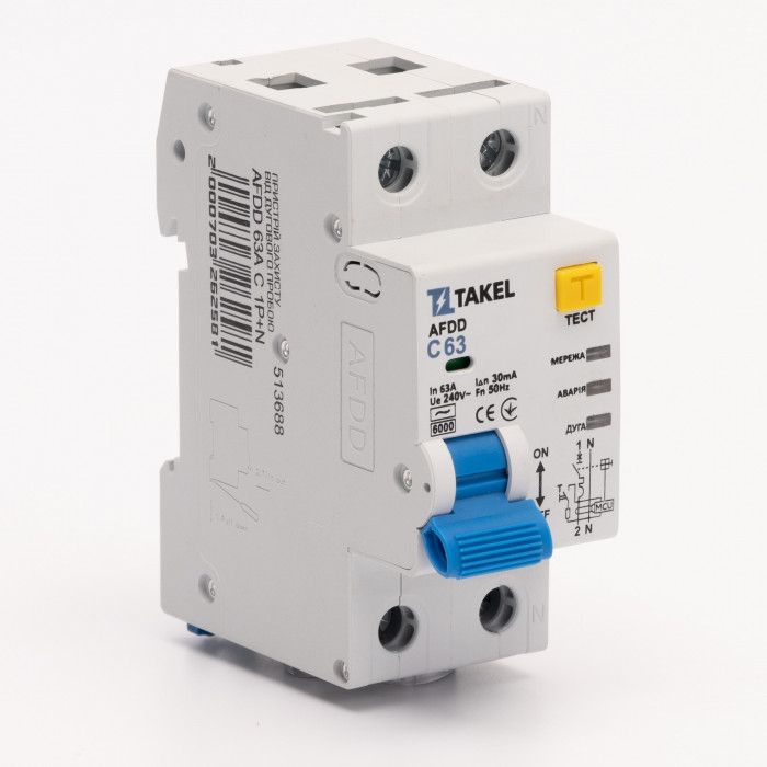 Устройство защиты от дугового пробоя AFDD 63А С 1P+N Takel (513688)