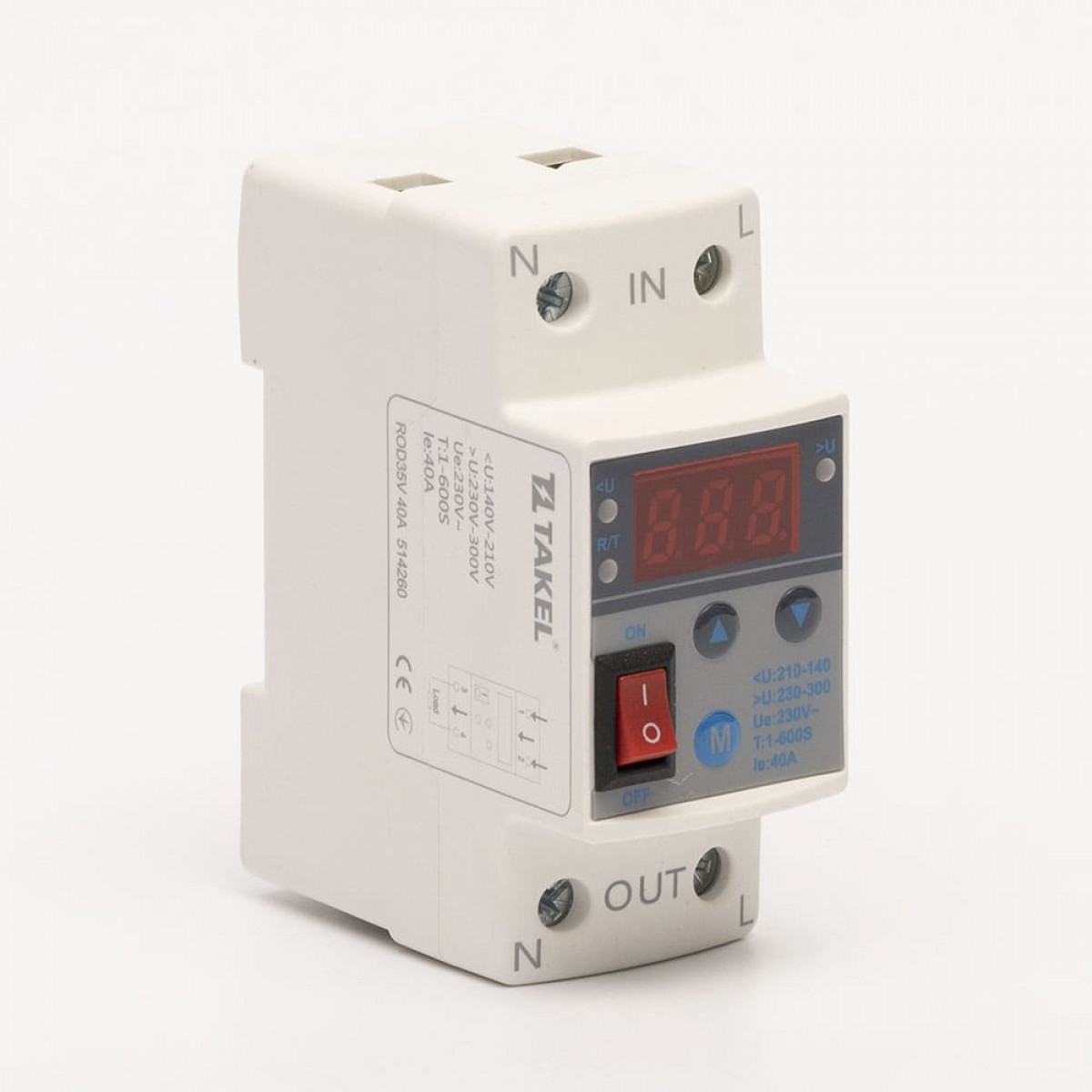 Реле напряжения однофазное модульное с кнопкой ROD35V 40А Takel (514260)