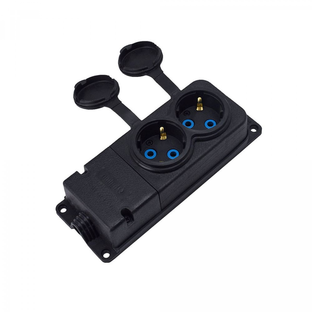 Розетка каучуковая двухместная стационарная 2KMP 2Р+РЭ 16А IP44 черная Bylion (403357)