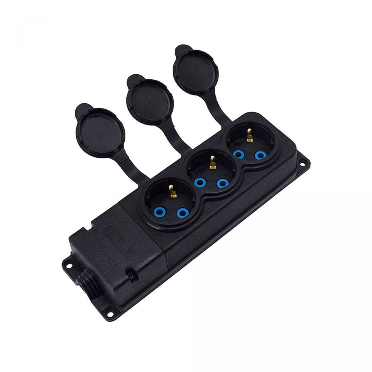 Розетка каучуковая трехместная стационарная 3KMP 2Р+РЭ 16А IP44 черная Bylion (403358)