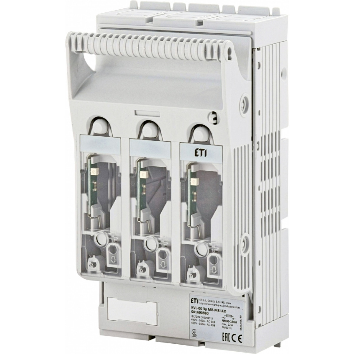 Разъединитель KVL 00 3P 160A (Клеммы M8-M8, LED индикация) ETI (1690880)