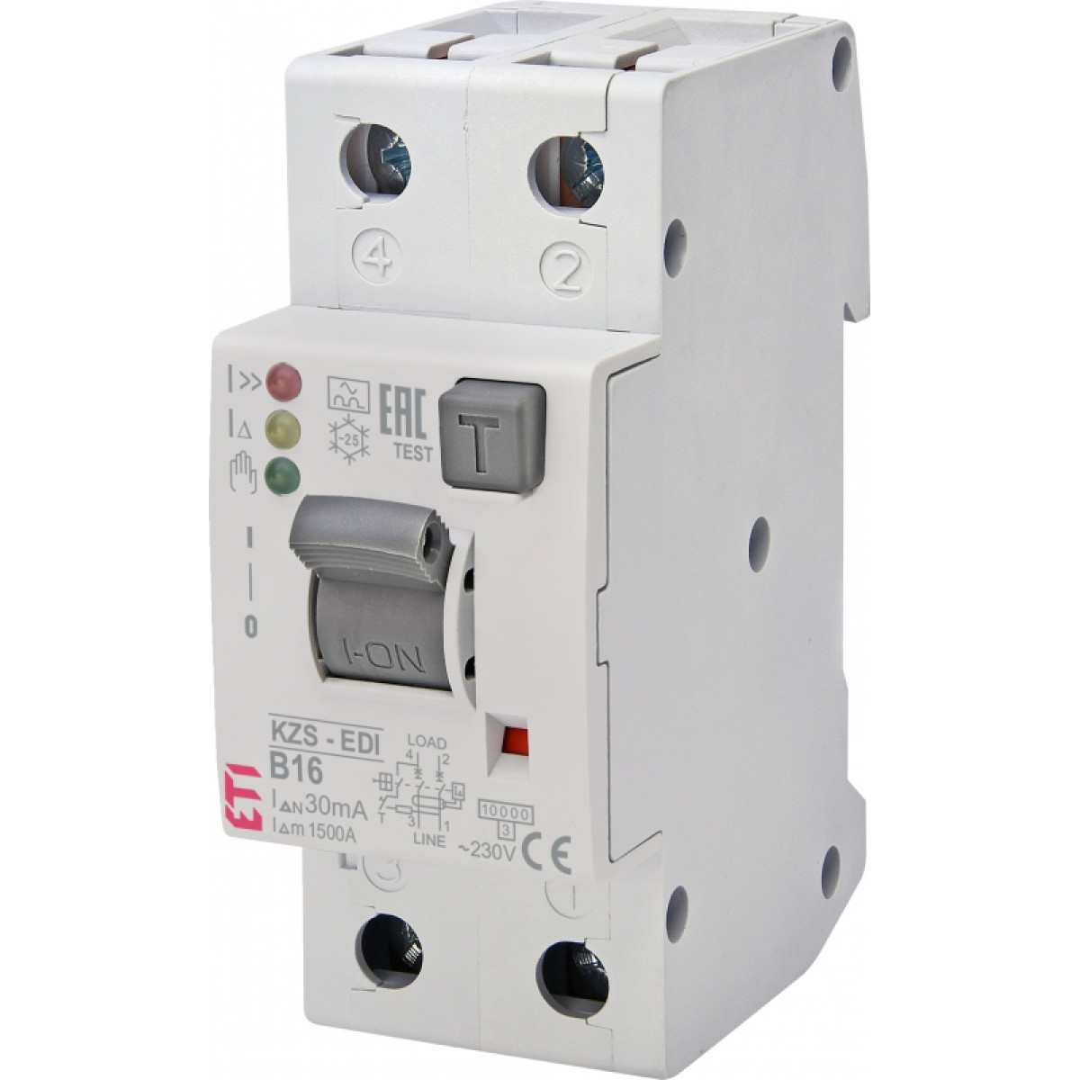 Автоматический дифференциальный выключатель KZS-2M2p EDI B 16/0, 03 тип A (10kA) (нижнее подключение) ETI (2172406)
