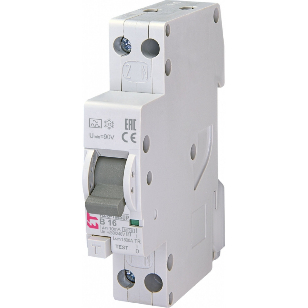 Дифференциальный автоматический выключатель KZS 1M SUP B 16/0, 01 тип A (6kA) (верхнее подключение) ETI (2175814)