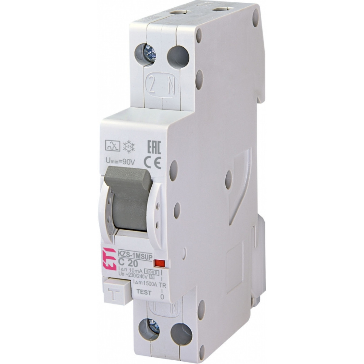 Дифференциальный автоматический выключатель KZS 1M SUP C 20/0, 01 A (6kA) (верхнее подключение) ETI (2175855)