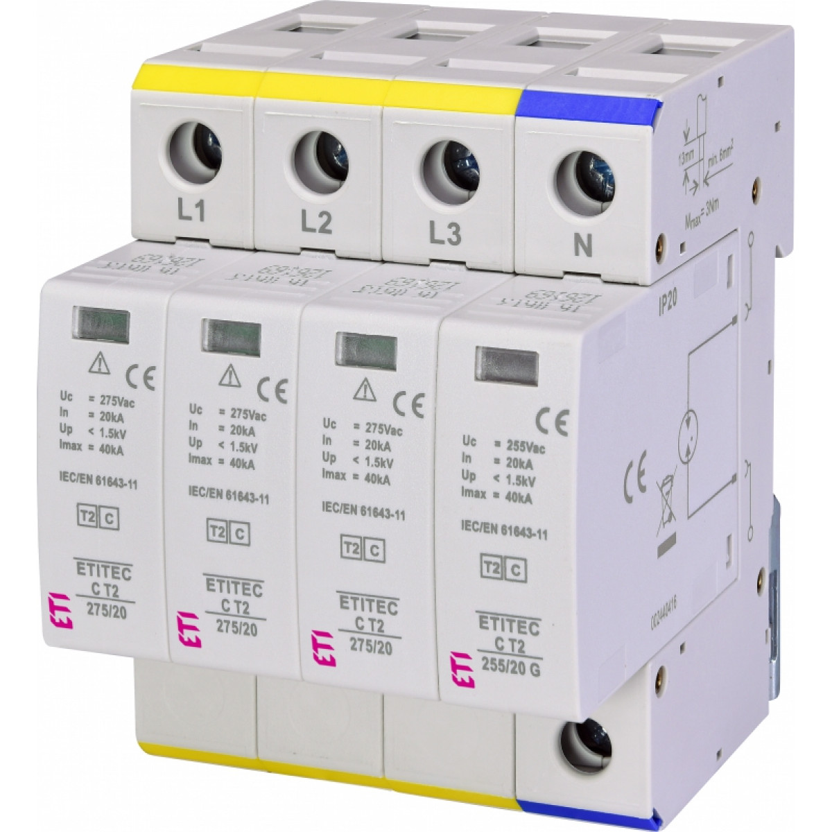 Обмежувач перенапруги ETITEC C T2 275/20 (3 + 1) 4p ETI (2440403)