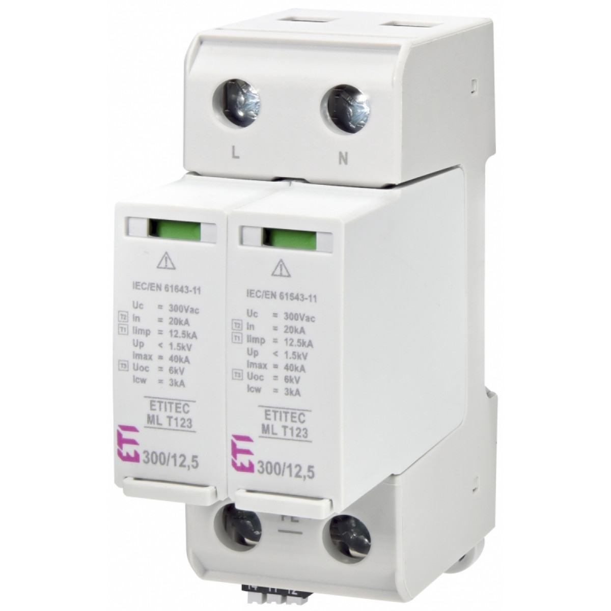 Ограничитель перенапряжения ETITEC ML T123 300/12,5 (1+1, 2p, TТ) RC ETI (2440670)