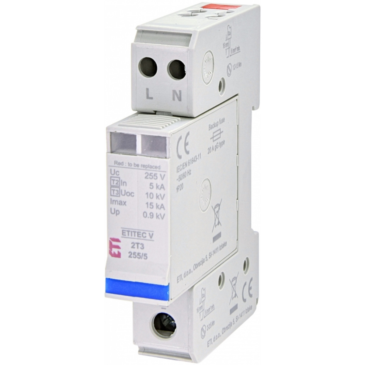 Ограничитель перенапряжения ETITEC V 2T3 255/5 (2+0) ETI (2442968)