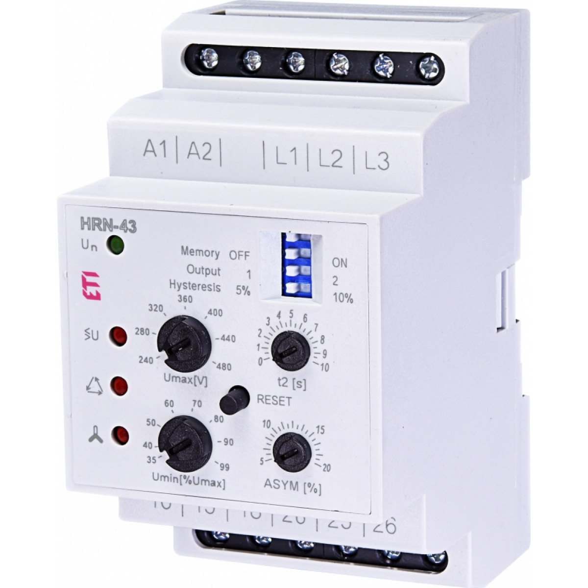 Реле контроля напряжения HRN-43 230V (3F, 2x16A AC1) без нейтрали ETI (2471405)