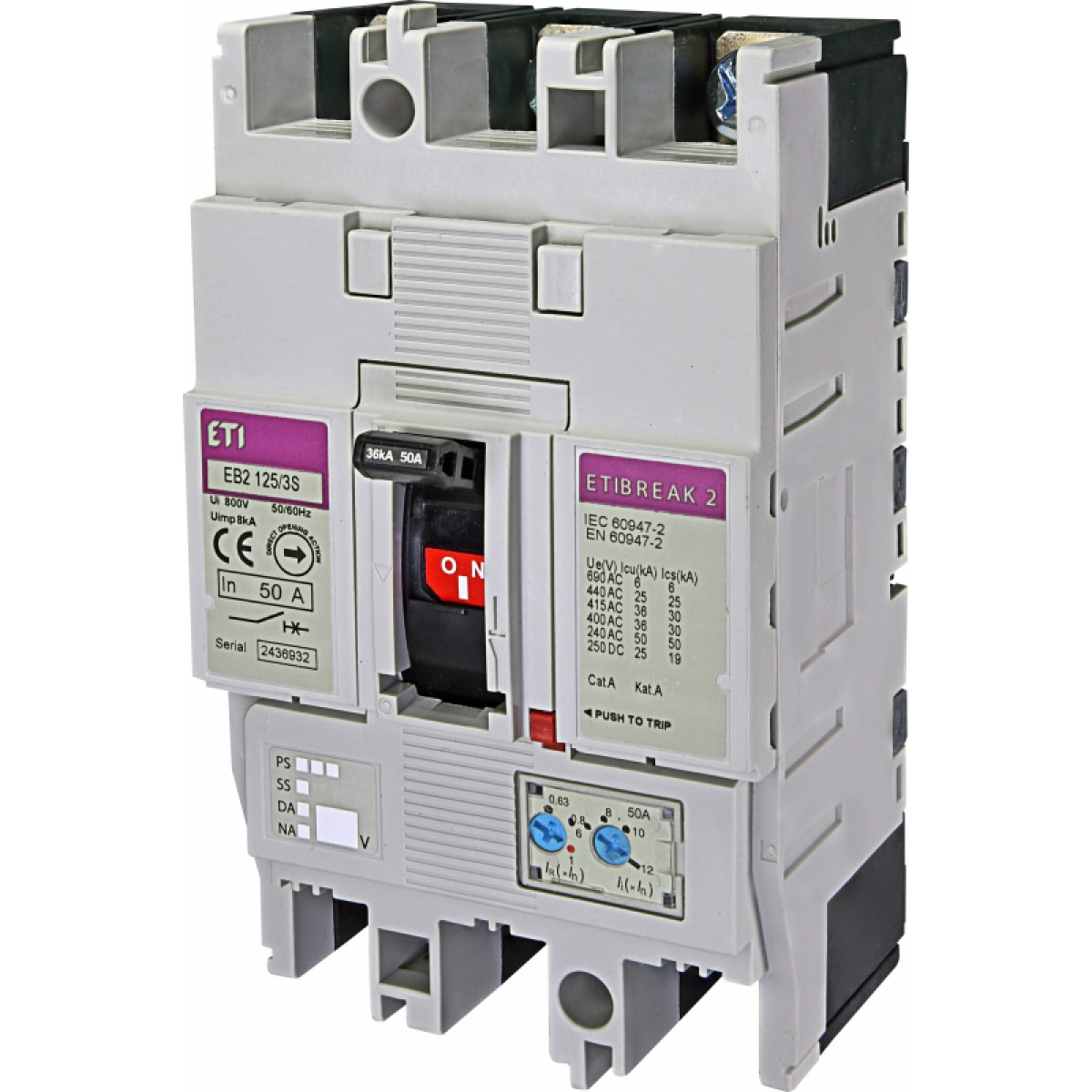 Автоматический выключатель EB2 125/3S 50A (36kA, (0.63-1)In/(6-12)In) 3P ETI (4671043)