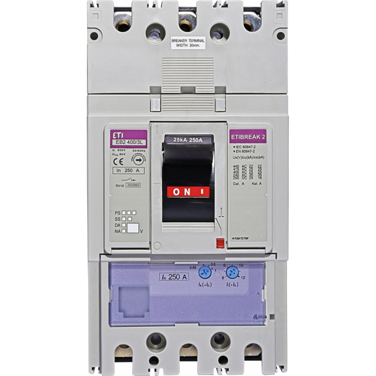 Автоматический выключатель EB2 400/3L 250A (25kA, (0.63-1)In/(6-12)In) 3P ETI (4671091)
