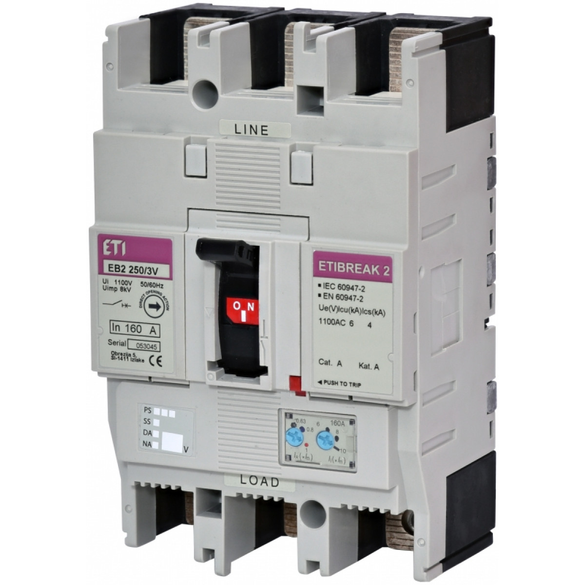 Автоматичний вимикач EB2 250/3V 160A ((0.63-1)In/(6-13)In) 1000V 3P ETI (4671377)