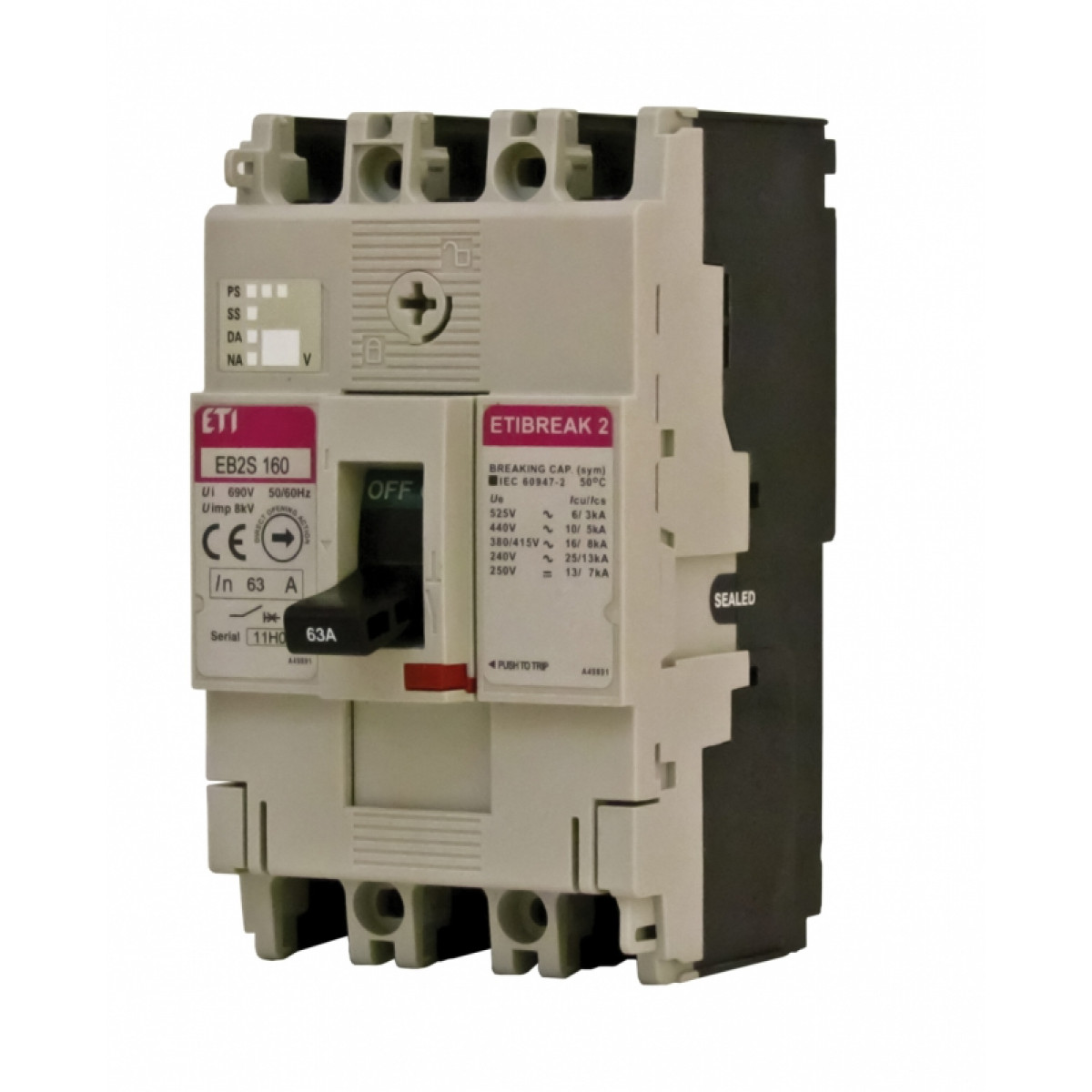 Автоматический выключатель EB2S 160/3HF 63A (40kA, фикс./фикс.) 3P ETI (4671859)