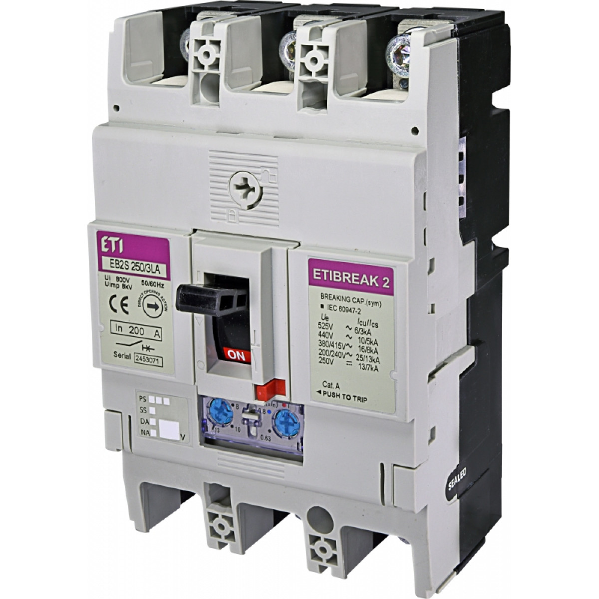 Автоматический выключатель EB2S 250/3LA 200A (16kA, (0.63-1)In/(6-13)In) 3P ETI (4671887)