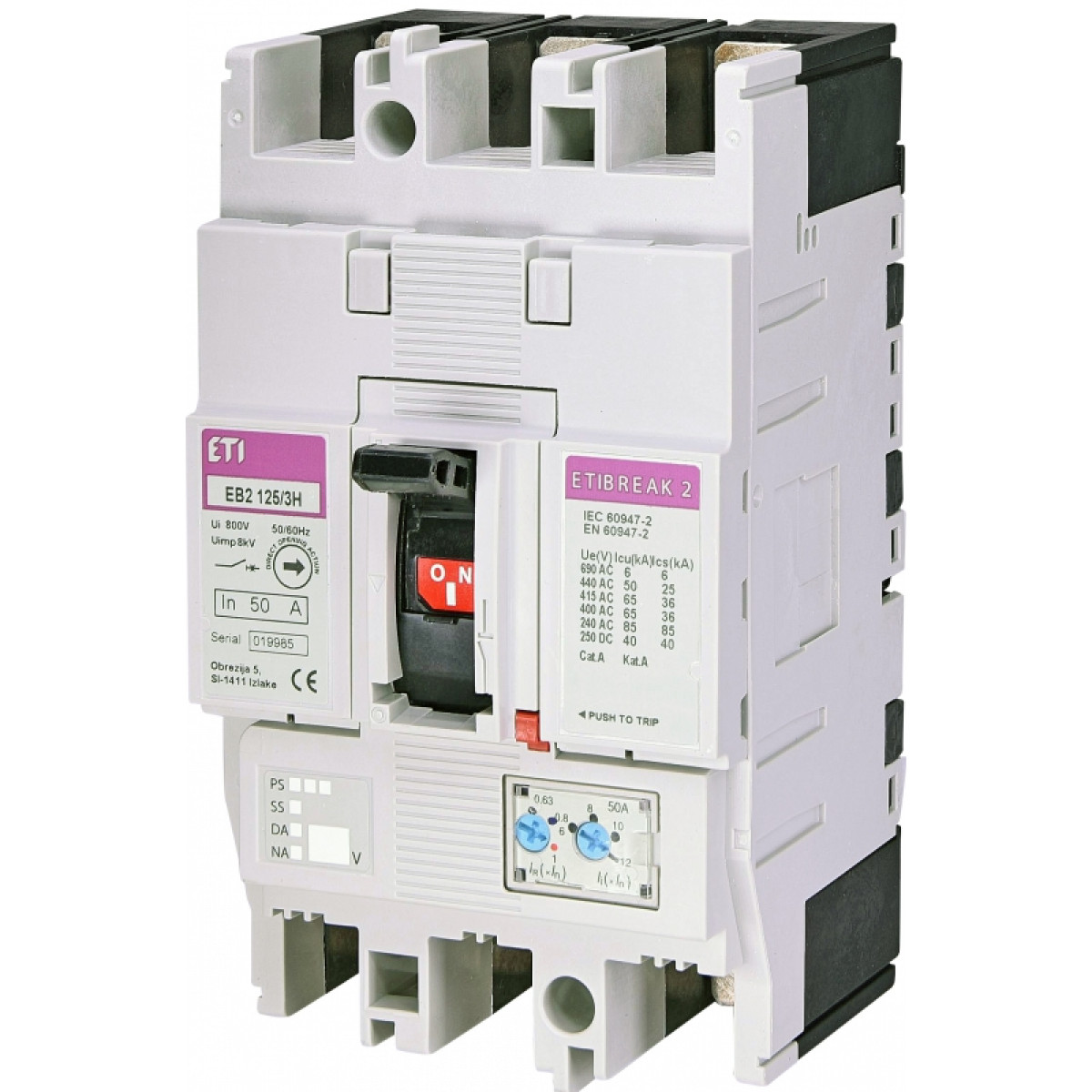 Автоматический выключатель EB2 125/3H 100A (65kA, (0.63-1)In/(6-12)In) 3P ETI (4672105)