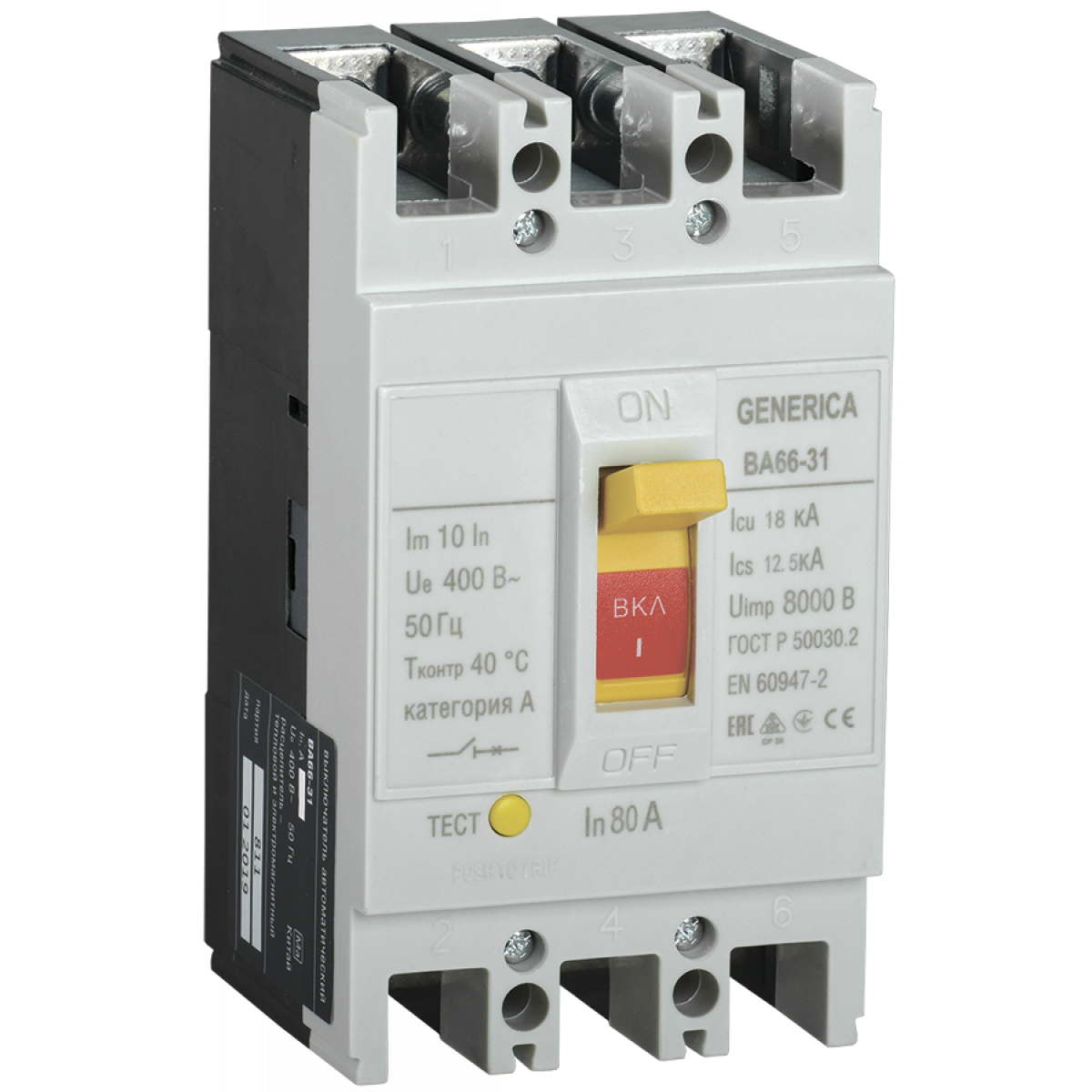 Вимк. авт. ВА66-31 3Р 80А 18кА GENERICA