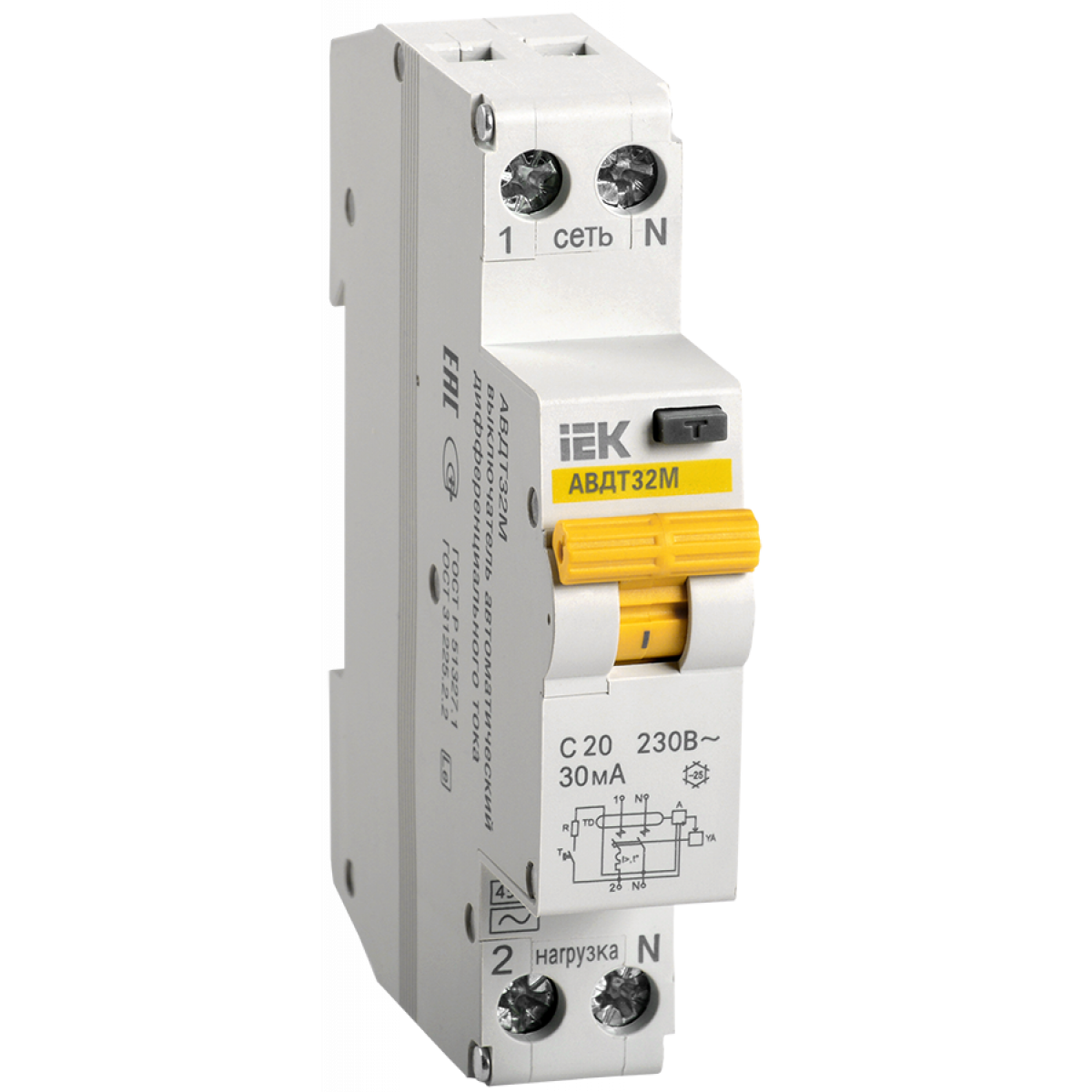 Авт. вимк. дифф. струму АВДТ32М С20 30мА IEK