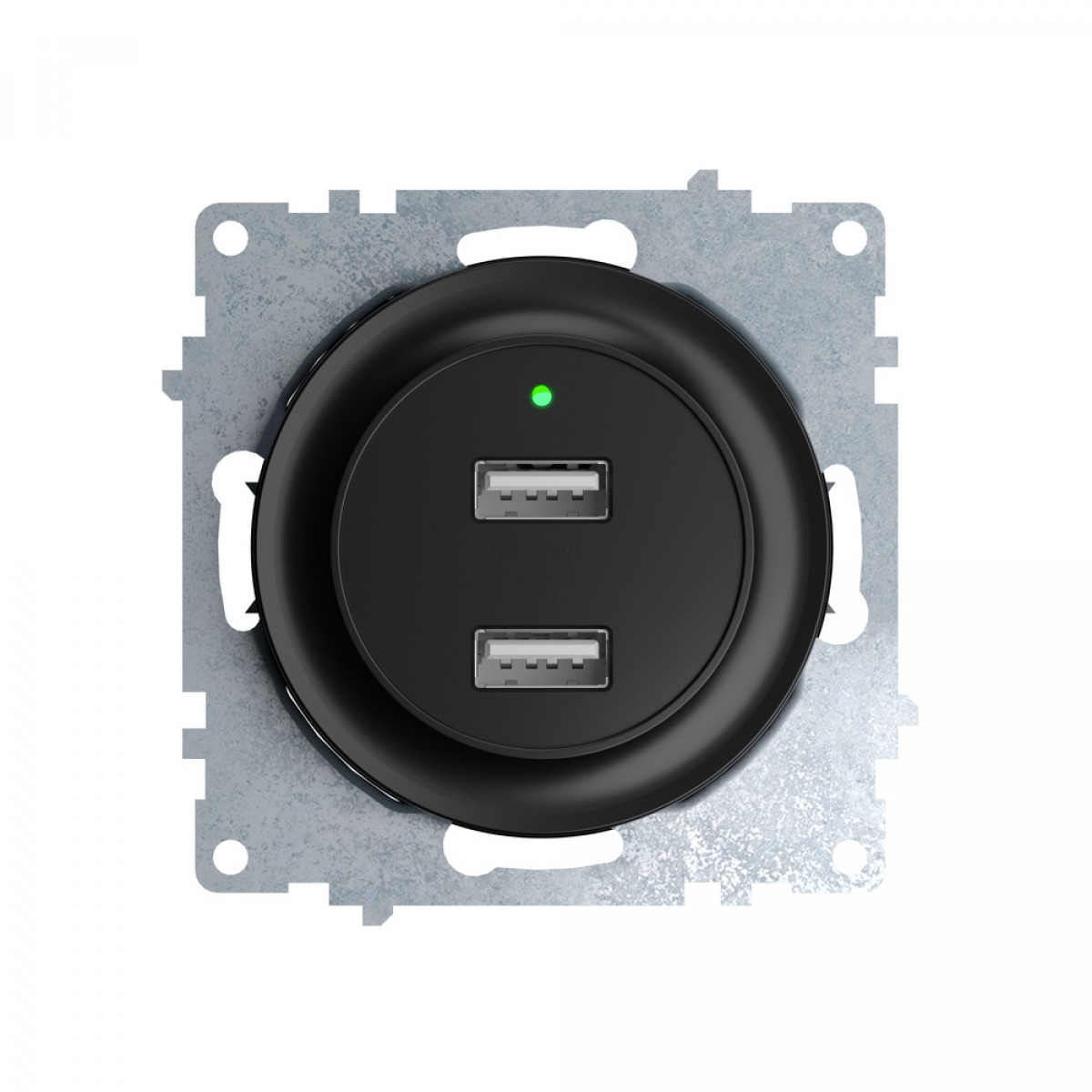 Розетка USB двойная, с подсветкой, цвет черный 1E10351303