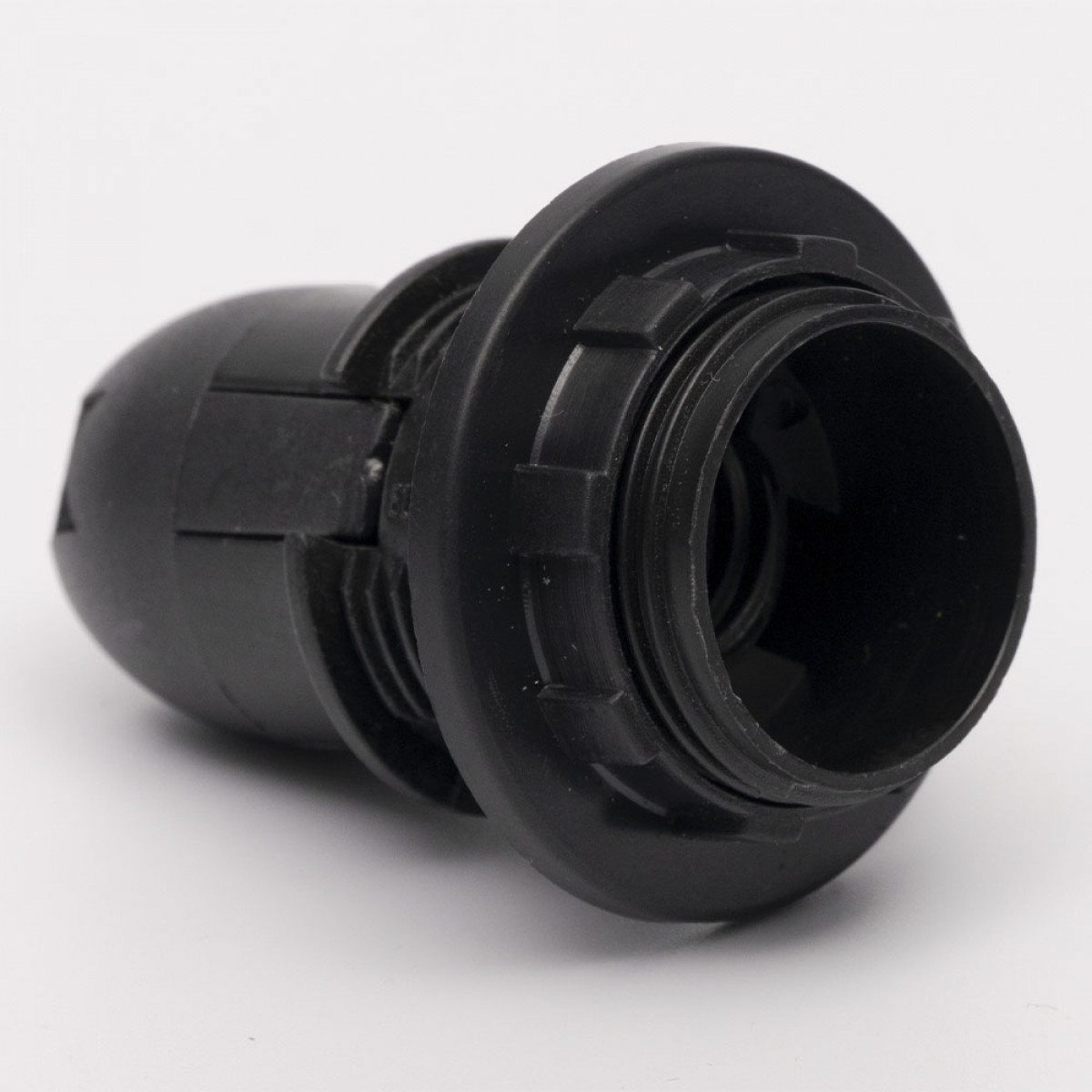 Патрон пластиковий Е14 зі стопором та з гайкою, чорний Takel (503717)