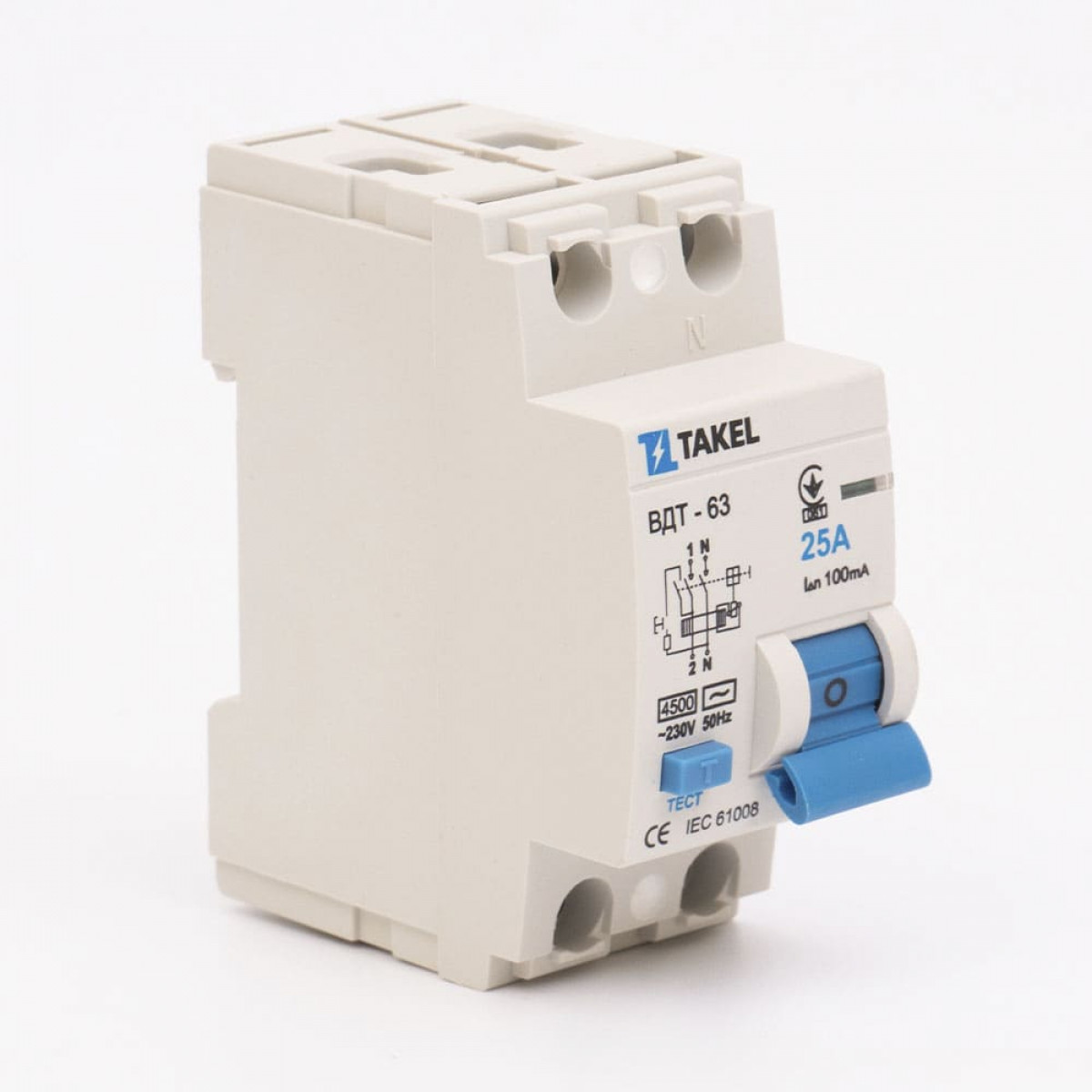 Вимикач диференційних струмів ВДТ-63 2P 30мА 25А Takel (506307)