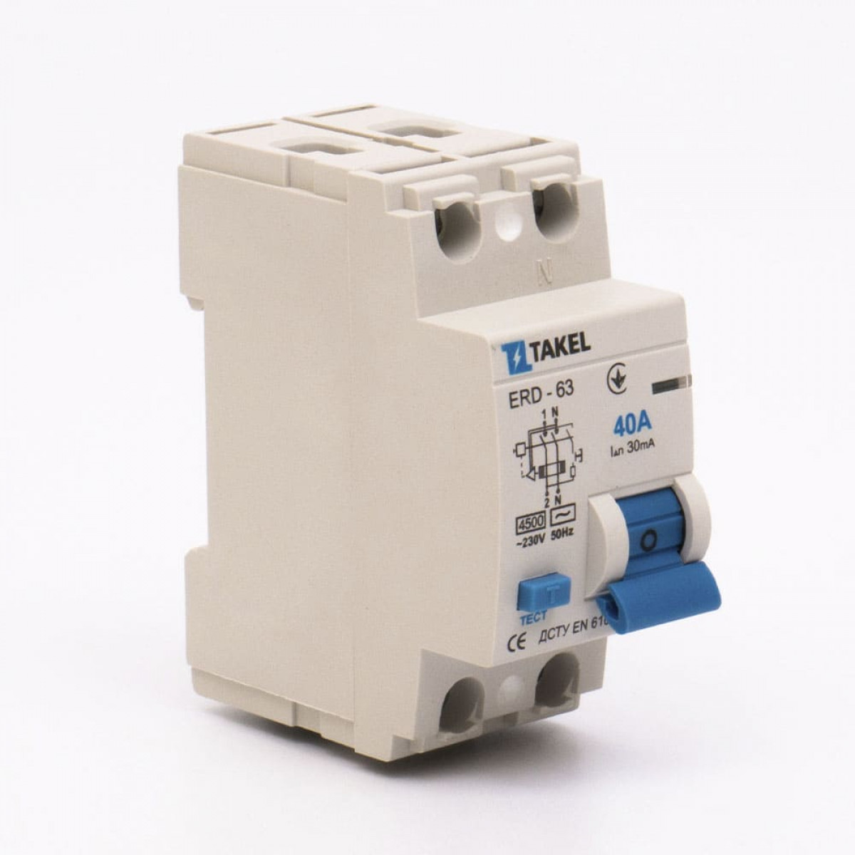 Вимикач диференційних струмів ERD-63 2P 30мА 40А Takel (506355)
